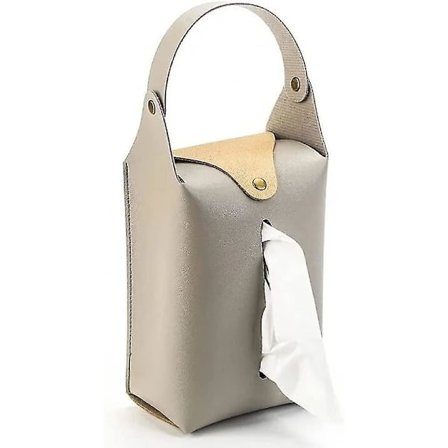 Hængende Tissue Box Pu Læder Bil Tissue Holder Bærbar Serviet Box Cover Med Snap Til Bil Badeværelse Køkken(grågrå)