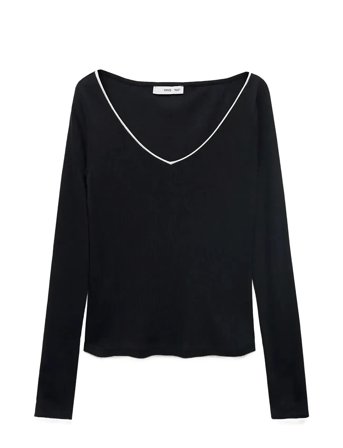 Mango | V-Neck Combined-Fabric T-Shirt | XS