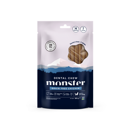 Monster Pet Food - Dog Dental Chew Grain Free Chicken Medium Week 7 stk 180 g - Hund - Hundegodbiter & tyggebein - Dental tyggebein & tanntyggebein - 