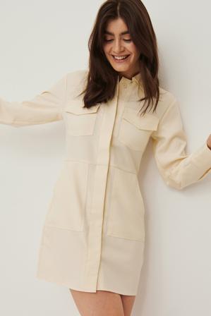 NA-KD Trend Robe mini avec poches sur le devant - Robes Chemise - Beige - EU 44