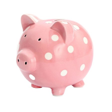 Porcelænssparegris, Børneværelsesdekoration til baby pige, Børnesparegris, Babysouvenirer, Gaver til nye og vordende forældre, Rosa prikker