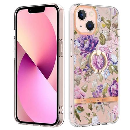 Yb Imd-12 Series För Iphone 14 Flower Pattern Skal - Purple Peon Purple Peony