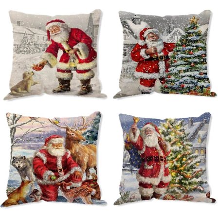 Sett med 4 juleputer, sofaputer, putetrekk for juledekorasjon hjemme