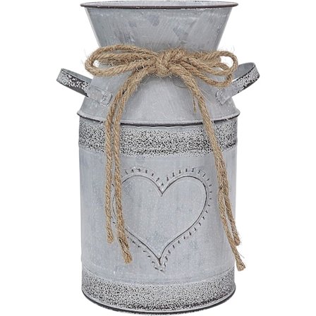 Metallinen Shabby Chic Kukka-maljakko, Rustiikkinen Kannu-maljakko, Vintage Harmaa Maljakko 19 cm korkea