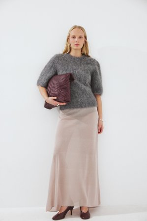 NA-KD Strick-Maxirock aus transparentem, fließendem Stoff - Strickröcke - Beige - S (EU 34-36)