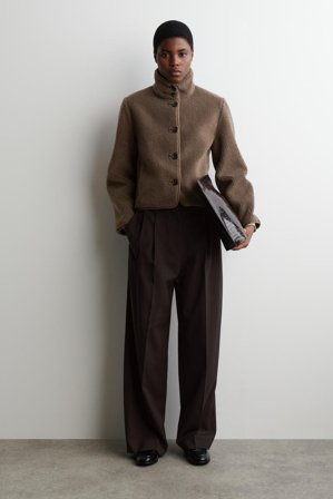 COS Women's Funnel-Neck Teddy Jacket in Brown