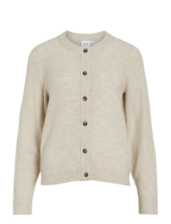 Vivioli O-Neck Rib Knit Cardigan-Noos Cream Vila