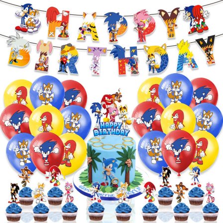Tegneserie Sonic Shadow Tails Pindsvin Børnefødselsdagsfest Banner Toppers Balloner