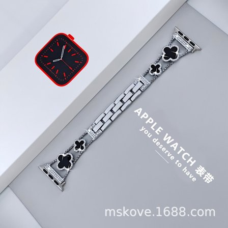 Klockarmband för Apple Watch iWatch 42/44/45mm -9 generationer Silver + Obsidian