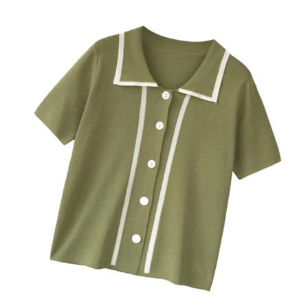 Dam T-shirt Button Front Lapel Blouse Girl Kortärmad Lös