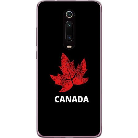 Kompatibelt Mobilskal till Xiaomi Xiaomi Mi 9T Pro Grafisk lönnlövssymbol i rött mot svart bakgrund med tydlig Kanadareferens och minimalistisk de