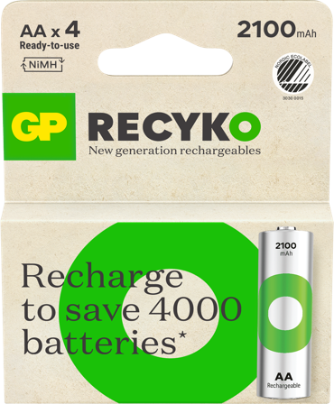 GP Batteries Recyko 201240 Batteri laddbart, AA, 2100 mAh, 4-pack, Elfördelning & strömförsörjning