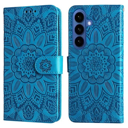 Samsung Galaxy S26+ Plånboksfodral Konstläder Blommönster - Blå