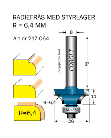 Cobolt 217-064 Avrundningsfräs R=6,4 D=26 L=11, Fräsa & hyvla