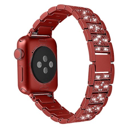 Apple Watch (45mm) strassikoristeinen ruostumattomasta teräksestä valmistettu ranneke - Punainen