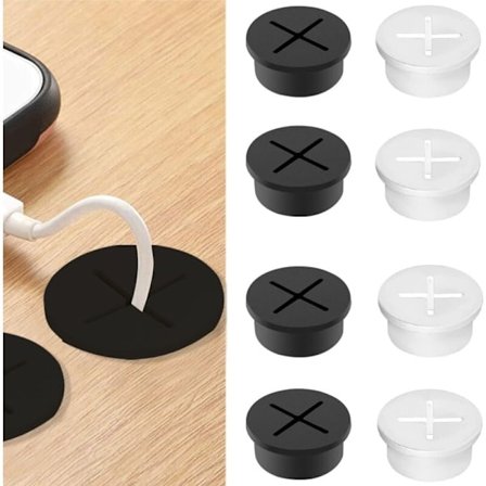 Sæt med 8 fleksible silikone kabelgennemføringer - 25 mm i diameter - Skrivebordsøjer til computerbord - til hjem og skrivebord