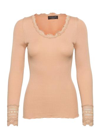 Silk T-Shirt W/ Lace T-shirts & Tops Long-sleeved Beige Rosemunde*Betinget Tilbud