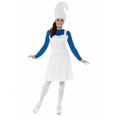 Blå Och Vit Trädgårdstomte Kvinnor Vuxen Halloween Kostym M