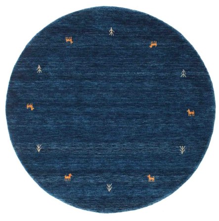 Gabbeh Loom Two Lines Ø 150 Small Dark Blue Round Wool Rug