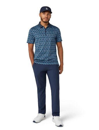 Original Penguin Golf All Over Jacquard Colour Block Polo - Blue - L