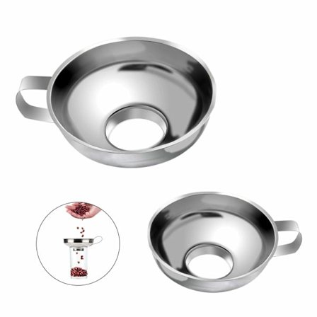 Sylttratt 2-pack Konserveringstrattar Rostfritt Stål Kök Bred Mun Tratt Set Lättfyllda Trattar med Handtag för Överföring av Vätska Olja Pulver