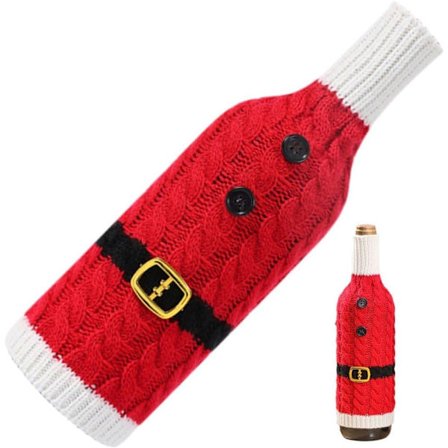 Julevinflaskeovertræk Strikket Flaskeovertræk Tegneserie Vinflasketrøje Vinflaskedekoration til Hjemmet Feriefest - Rød