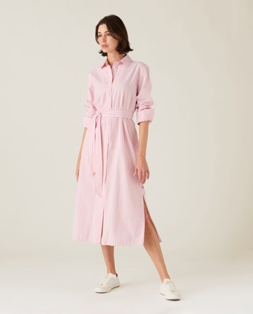 Lexington Skjortklänning i poplin, rosa/vit randig