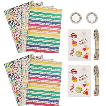 Fødselsdag Indpakningspapir Til Børn, Voksne, Farverigt Gavepapir, 50*70cm, 8 Ark Med Snøre Og Klistermærke