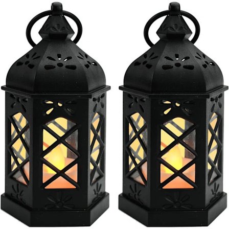 (pow yeah!)2 stk. Vintage Lyslykter Hengende Lykter med Flimrende LED-Lys Svart Dekorative Lyslykter for Middelalderen