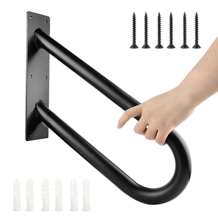 Utendørs Trapperekkverk, 20" Trapperekkverk for 1-2 Trinn, Svart Garasjerekkverk, U-Formede Veggmonterte Håndlister, Sikkerhets Håndtak for Trapper