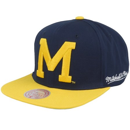 Mitchell & Ness - College Blå snapback Caps - Michigan Wolverines Back In Action Blue/Yellow Snapback @ Hatstore
