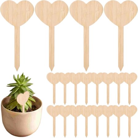 20 stk. Planteetiketter, Hjerteformede Plantemarkører i Tre, Søte Naturlige Hagemarkører for Potteplanter, Kreativ Morsom Hage D