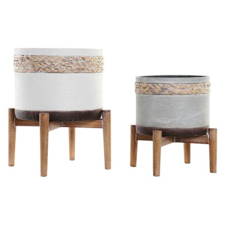 Krukset Dkd Home Decor Grå Metall Trä Brun Vit (24,5 X 24,5 X 27