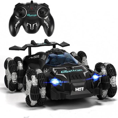 Radiostyrd Bil för Barn, 2.4GHz RC-Bil med LED-Ljus, 360° Rotationsspray Driftbil med Uppladdningsbart Batteri, 4WD Hög Hastighet 20km/h RC