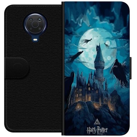 Yhteensopiva Lompakkokotelo Nokia Nokia G20 Maaginen fantasiakuvaus, jossa linna kuunvalossa ja leijuvat olentot, pimeä satuilmapiiri noitataiteen ja