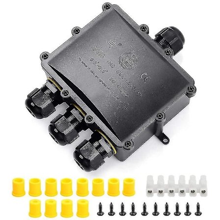 Vanntett kryssboks IP68 Kryssboks 4-veis vanntett kryssboks, koblingsboks for kabel 4 til 14 mm, svart