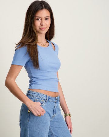 Kids ONLY KOGNESSA LIFE SS CUTOUT TOP BOX JRS NOOS Sininen Topit / Puserot Tytöt - Kids Brand Store