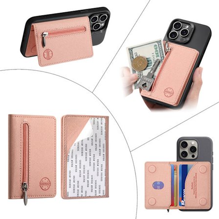 Magnetisk kortholder i skinn for iPhone/Samsung-telefoner med magnetisk ladefunksjon