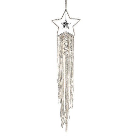 Håndlavet boheme gobelin vægtæppe med stjernevedhæng, vævet design, dimensioner 20*100 cm