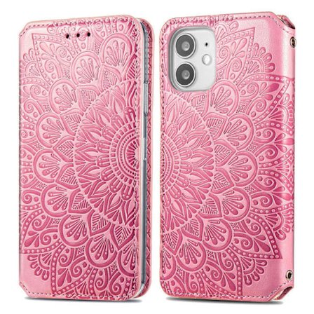 Präglat iPhone 12 Mini Plånboksfodral - Rosa