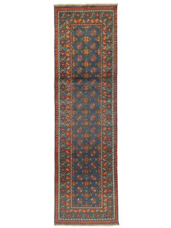 Anudada A Mano Afghan Fine Colour Alfombra 82X290 De Lana Negro/Rojo Oscuro Pequeño