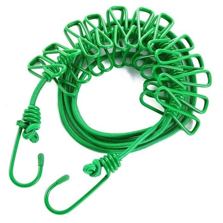 Camping Tvättlinor, 180cm, Flexibla och Portabla Resetillbehör med 12 Vindtäta Spännen, Grön