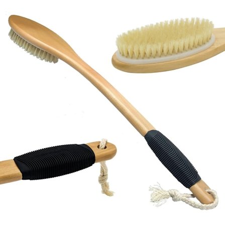 Ryggebørste / Badebørste med Langt Håndtag – Naturlige Børster til Eksfoliering og Massage, Våd & Tør Anvendelse_TF_TF