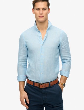 Superdry Vacation L/S Linen Shirt - Blue - XXXL