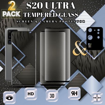 2-pack Samsung S20 Ultra Skärmskydd & 1-pack Linsskydd - Härdat Glas 9h - Super Kvalitet 3d