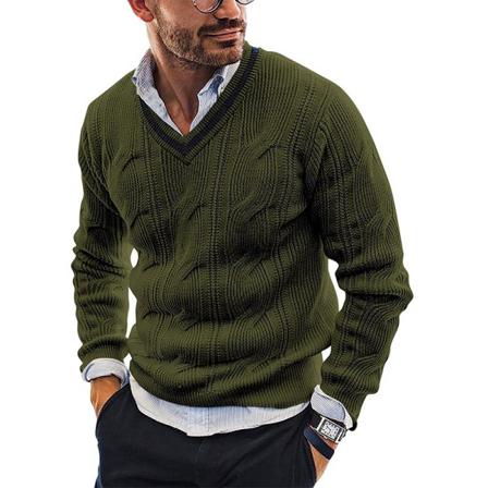 Män Kabelstickad Pullover Enfärgad Långärmad V-hals Ytterkläder