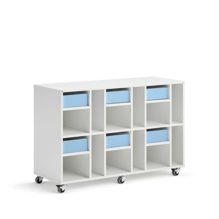 Säilytyslaatikosto CASPER, 6 laatikkoa, 12 lokeroa, valkoinen, taivaansininen