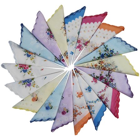 6 kappaletta (satunnainen tyyli) – Kukkakuvioiset kangasnenäliinat – Koko