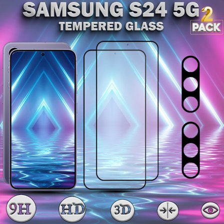 2-Pack SAMSUNG S24 5G Skärmskydd & 2-Pack linsskydd - Härdat Glas 9H - Super kvalitet 3D