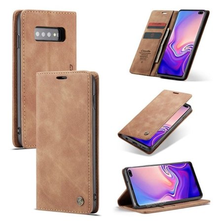 CASEME Samsung Galaxy S10 auto-absorberet læder flip etui - Brun